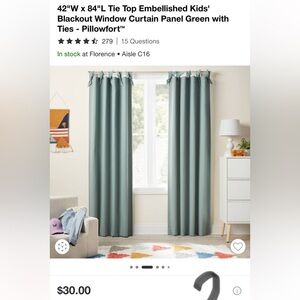 Pillowfort Green Curtains (3 Panels) Modern Accents